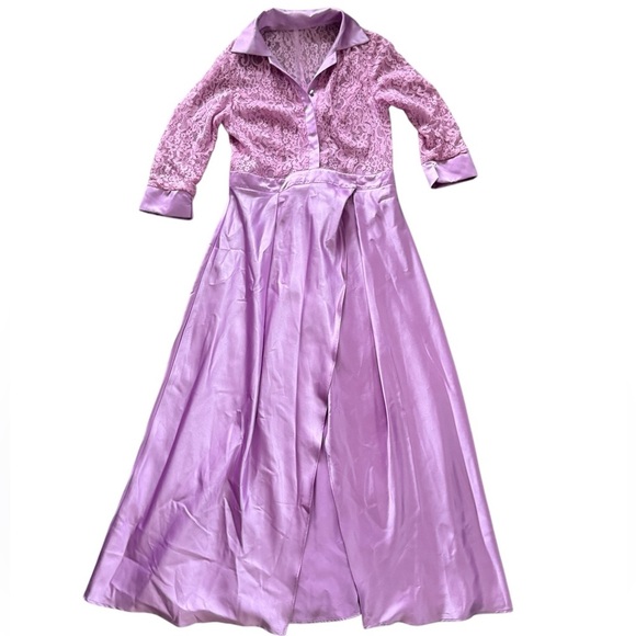 Vintage Lilac Lace & Satin Gown - Picture 1 of 7